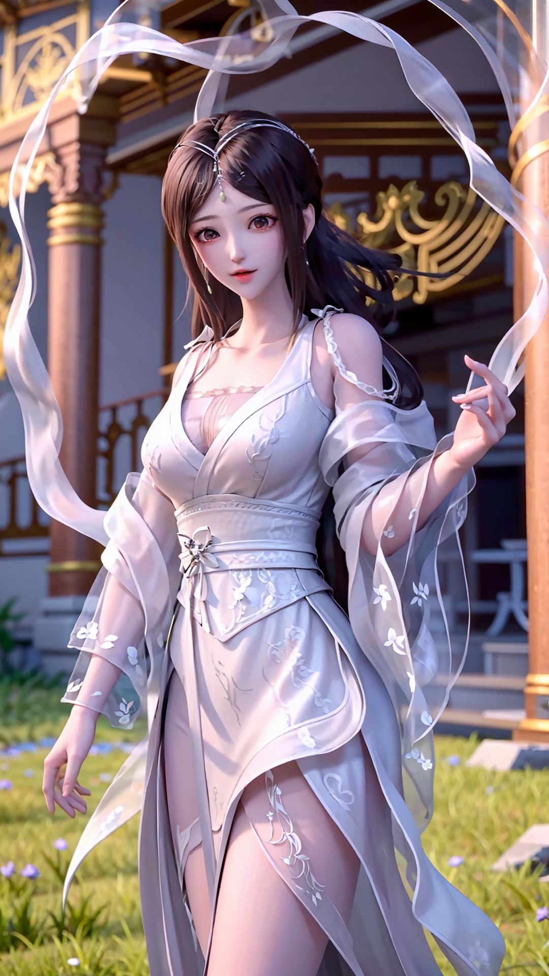 masterpiece,best quality,1girl, brown eyes, long hair, dress ,cowboy shot, dynamic pose, dynamic angle