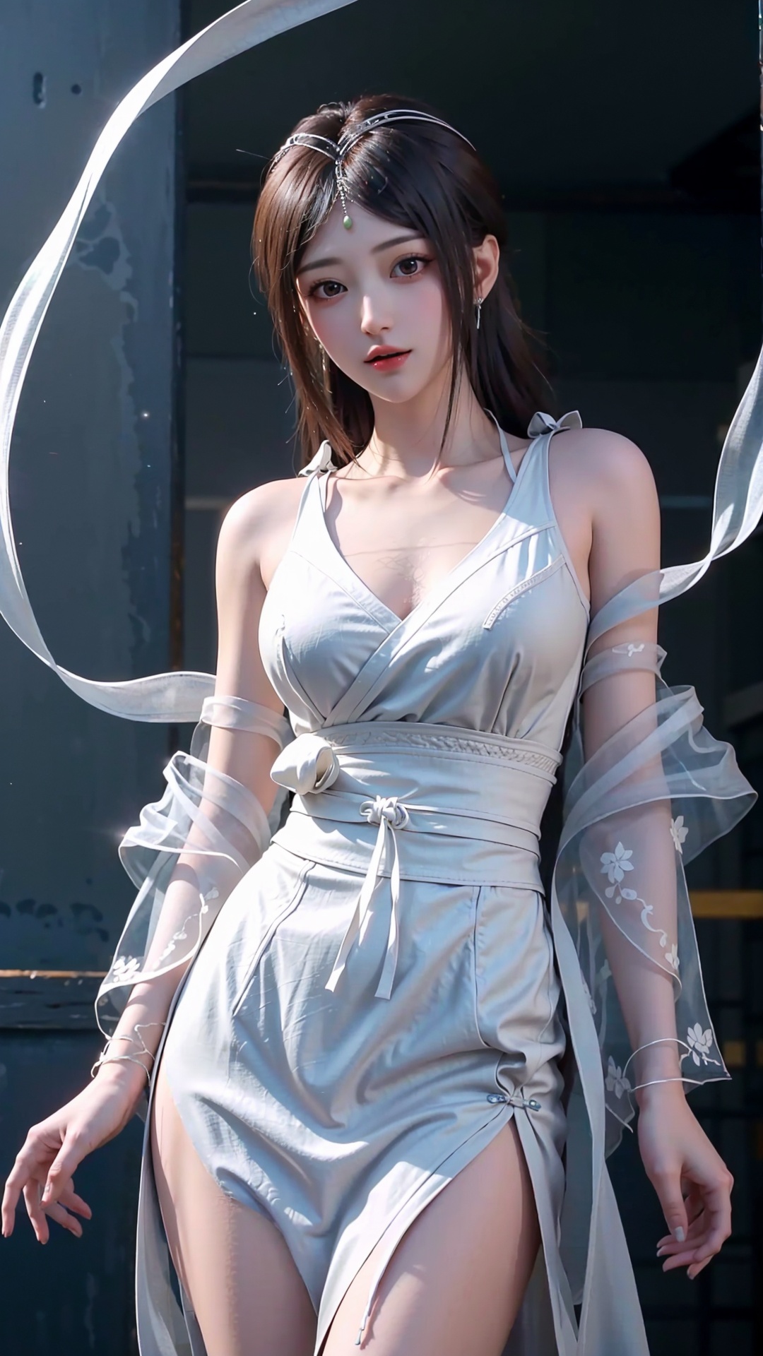  masterpiece,best quality,1girl, brown eyes, long hair, dress ,cowboy shot, dynamic pose, dynamic angle