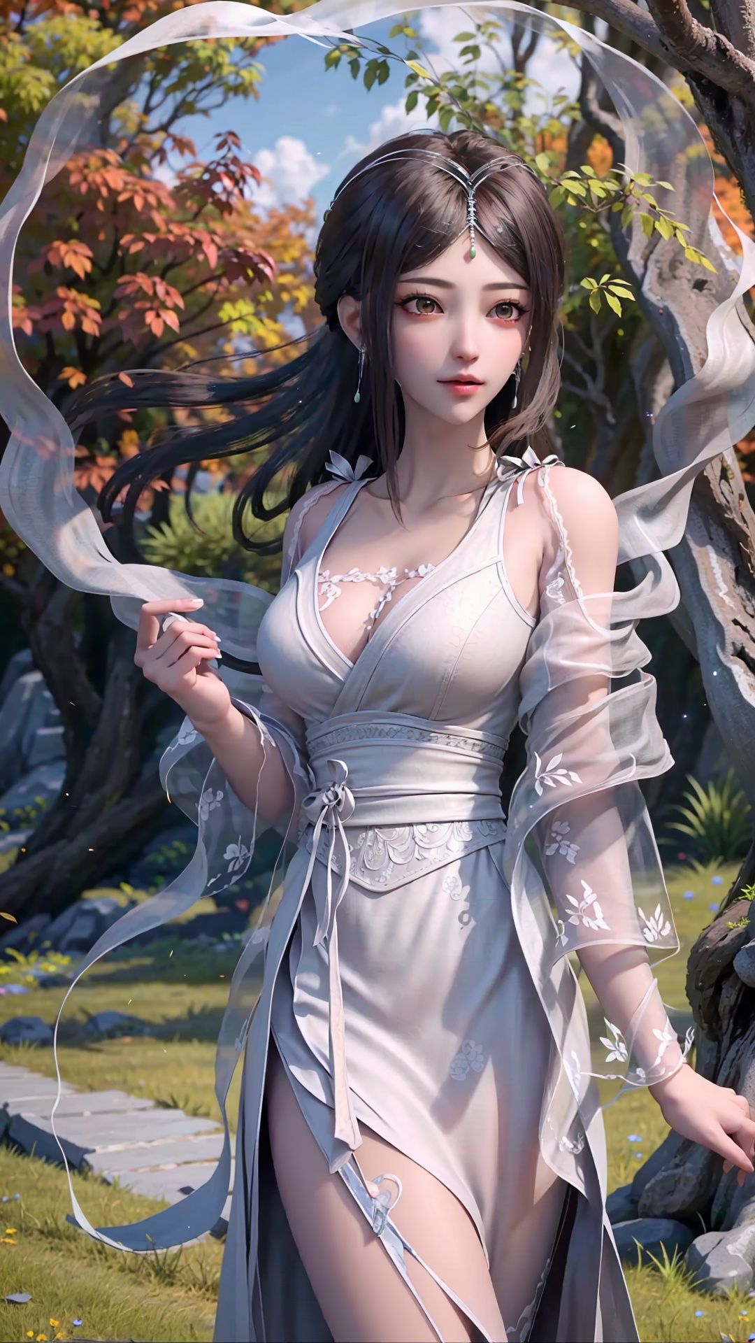 masterpiece,best quality,1girl, brown eyes, long hair, dress ,cowboy shot, dynamic pose, dynamic angle