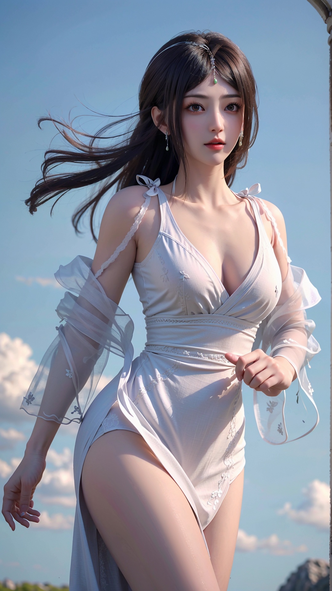  masterpiece,best quality,1girl, brown eyes, long hair, dress ,cowboy shot, dynamic pose, dynamic angle