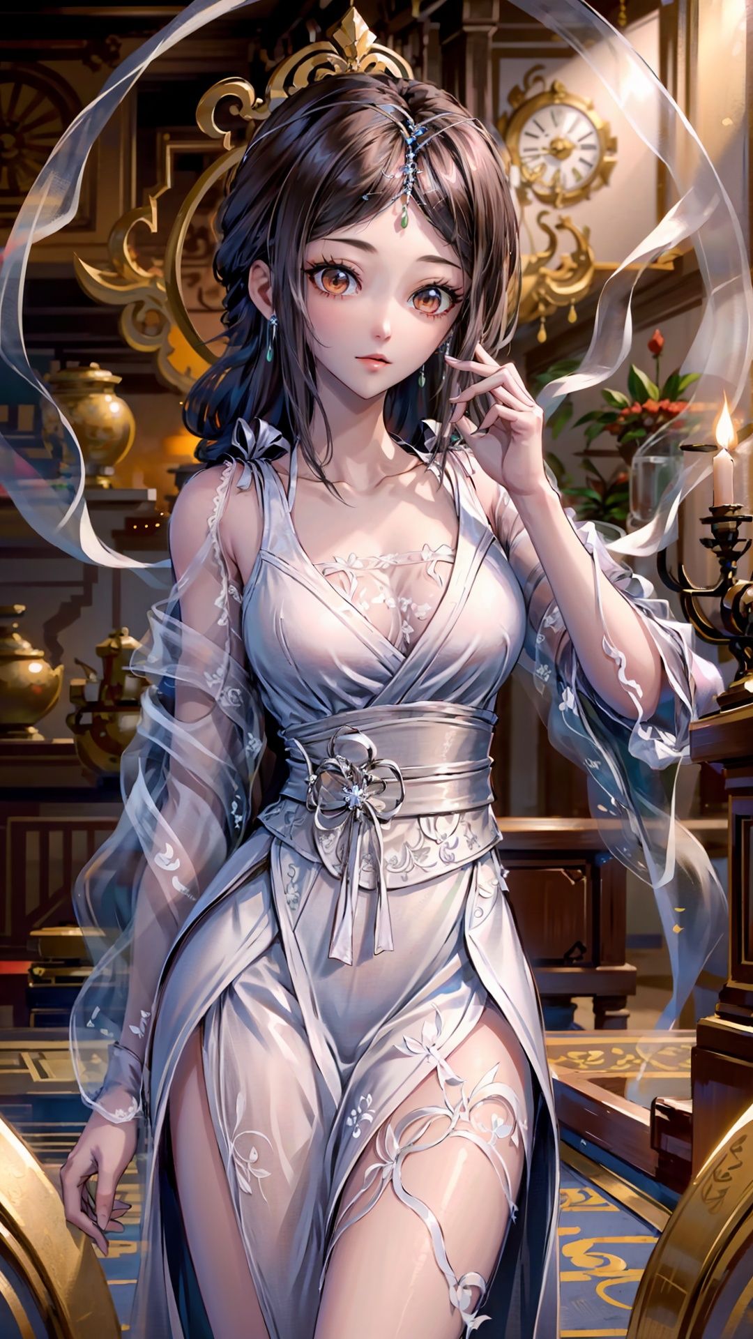 masterpiece,best quality,1girl, brown eyes, long hair, dress ,cowboy shot, dynamic pose, dynamic angle