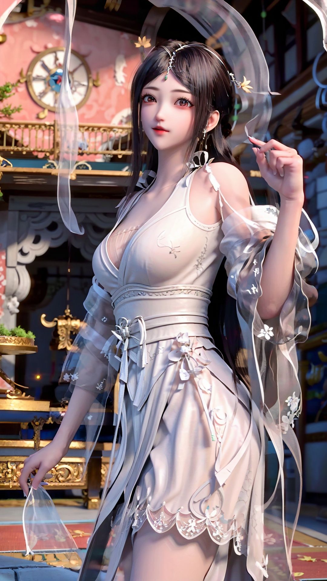 masterpiece,best quality,1girl, brown eyes, long hair, dress ,cowboy shot, dynamic pose, dynamic angle