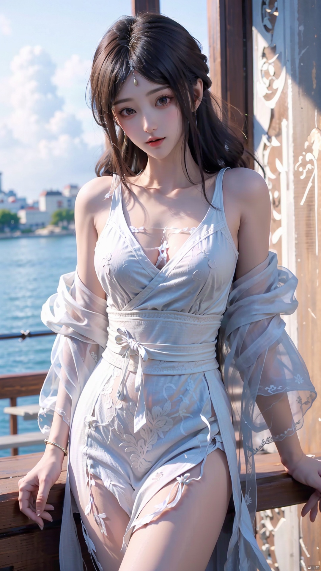  masterpiece,best quality,1girl, brown eyes, long hair, dress ,cowboy shot, dynamic pose, dynamic angle