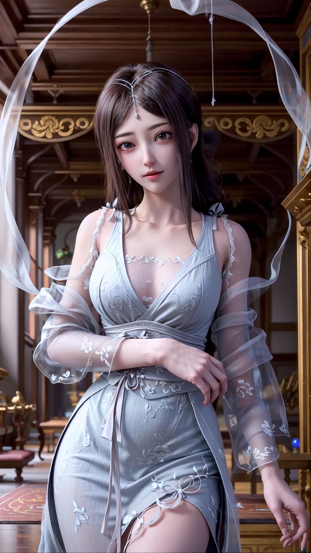 masterpiece,best quality,1girl, brown eyes, long hair, dress ,cowboy shot, dynamic pose, dynamic angle