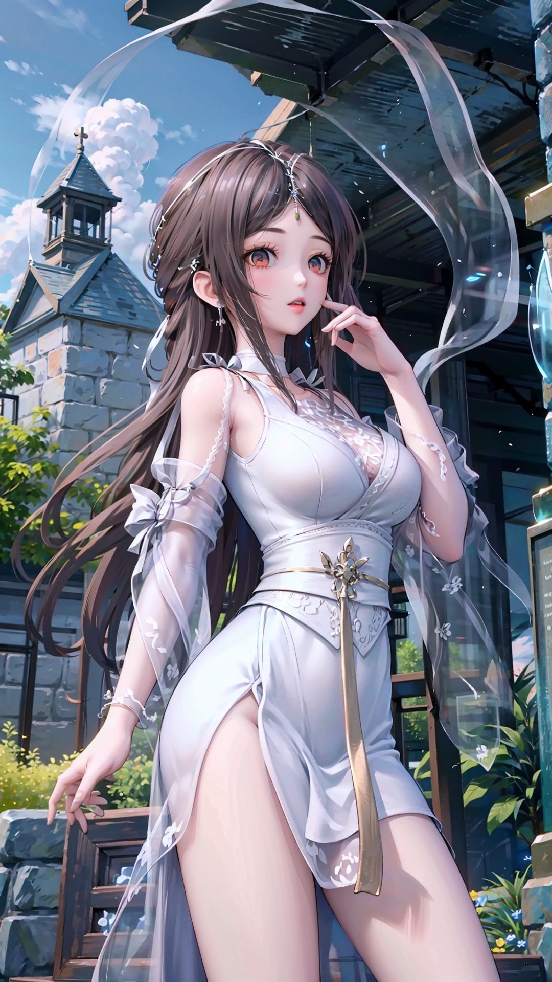 masterpiece,best quality,1girl, brown eyes, long hair, dress ,cowboy shot, dynamic pose, dynamic angle