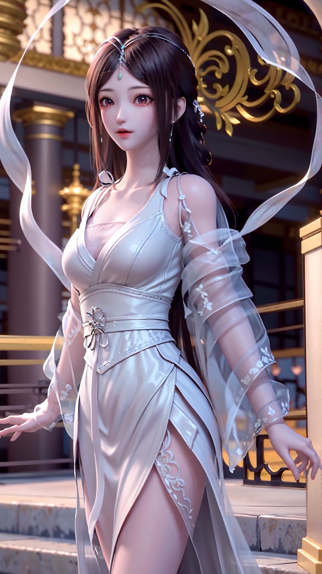 masterpiece,best quality,1girl, brown eyes, long hair, dress ,cowboy shot, dynamic pose, dynamic angle