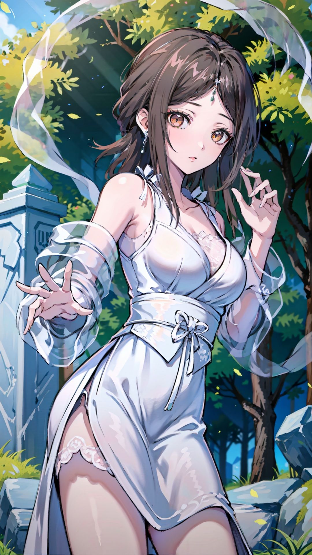 masterpiece,best quality,1girl, brown eyes, long hair, dress ,cowboy shot, dynamic pose, dynamic angle