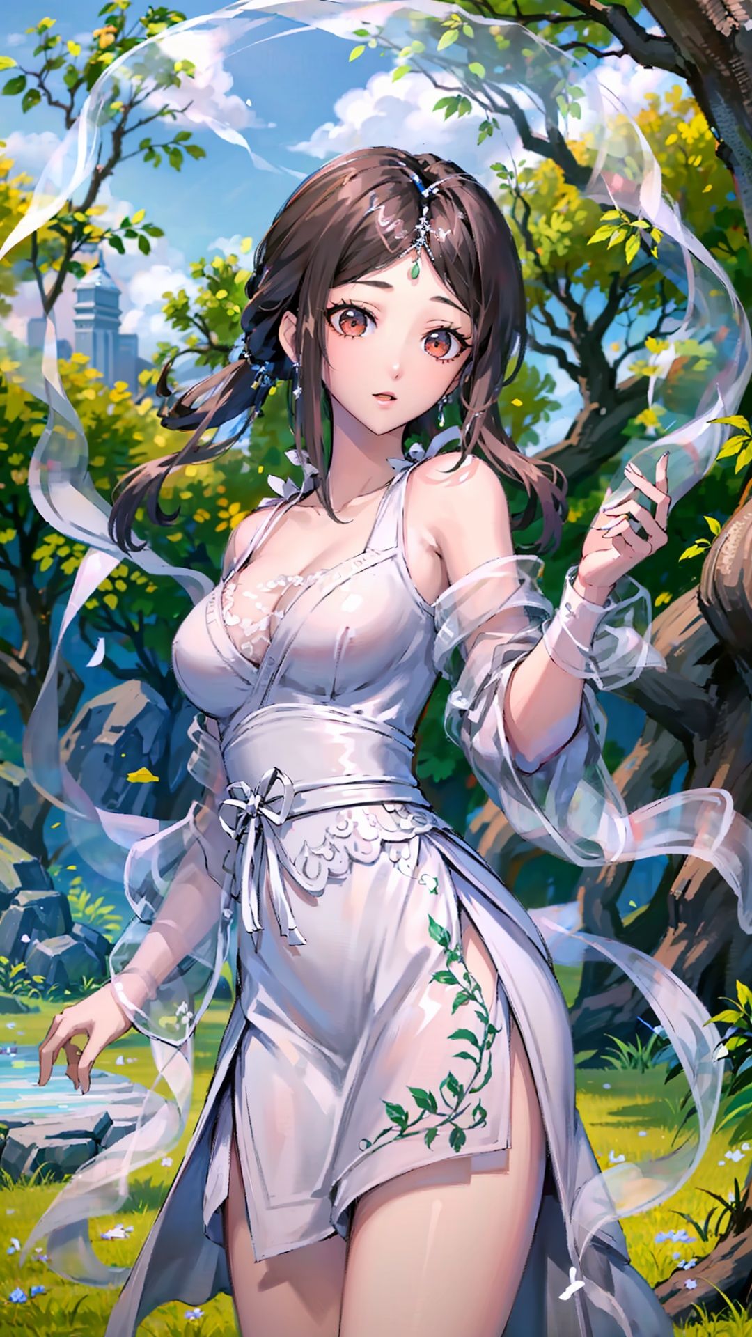 masterpiece,best quality,1girl, brown eyes, long hair, dress ,cowboy shot, dynamic pose, dynamic angle