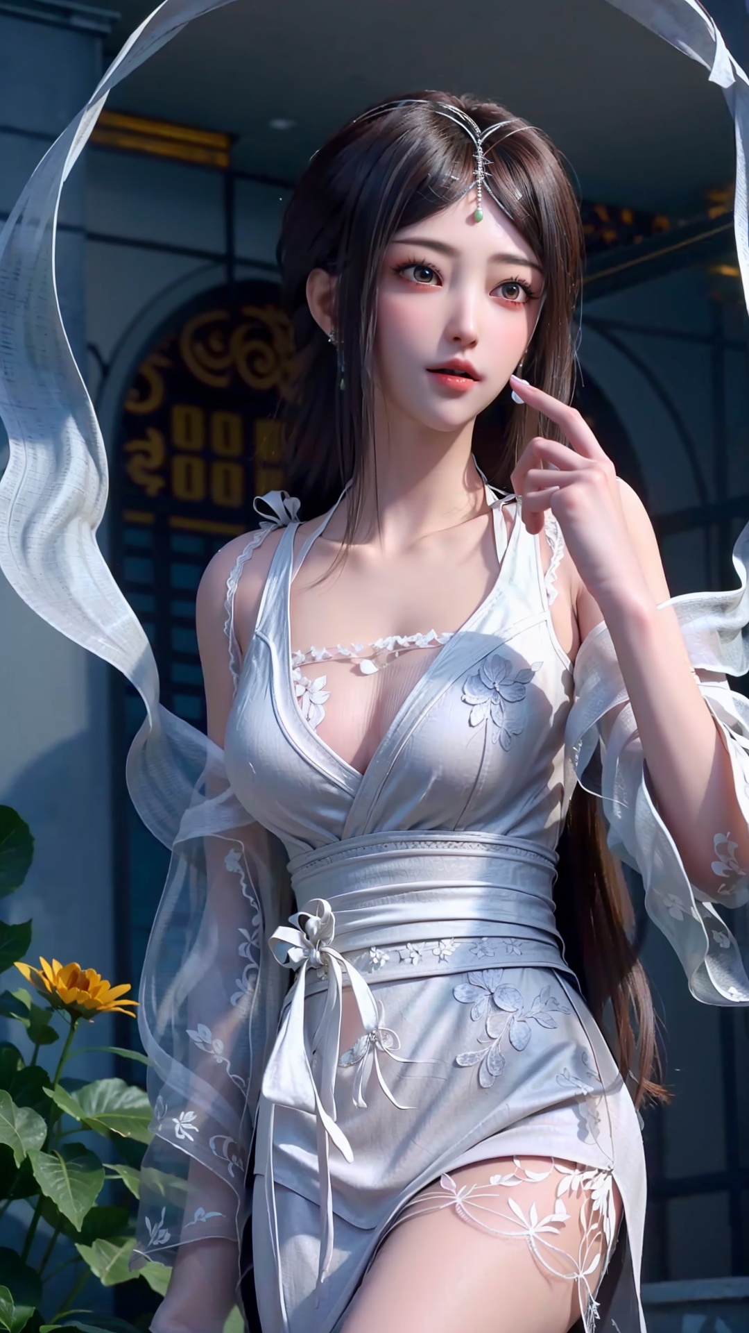  masterpiece,best quality,1girl, brown eyes, long hair, dress ,cowboy shot, dynamic pose, dynamic angle