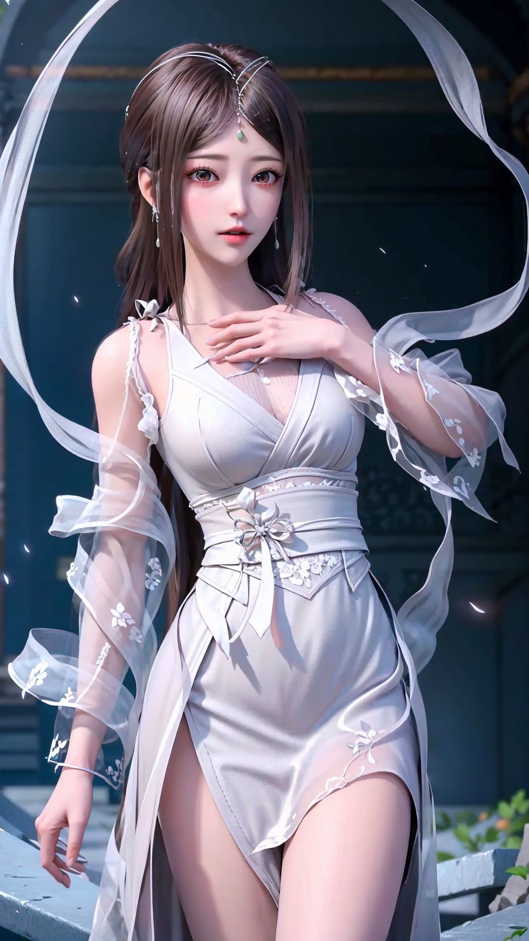 masterpiece,best quality,1girl, brown eyes, long hair, dress ,cowboy shot, dynamic pose, dynamic angle