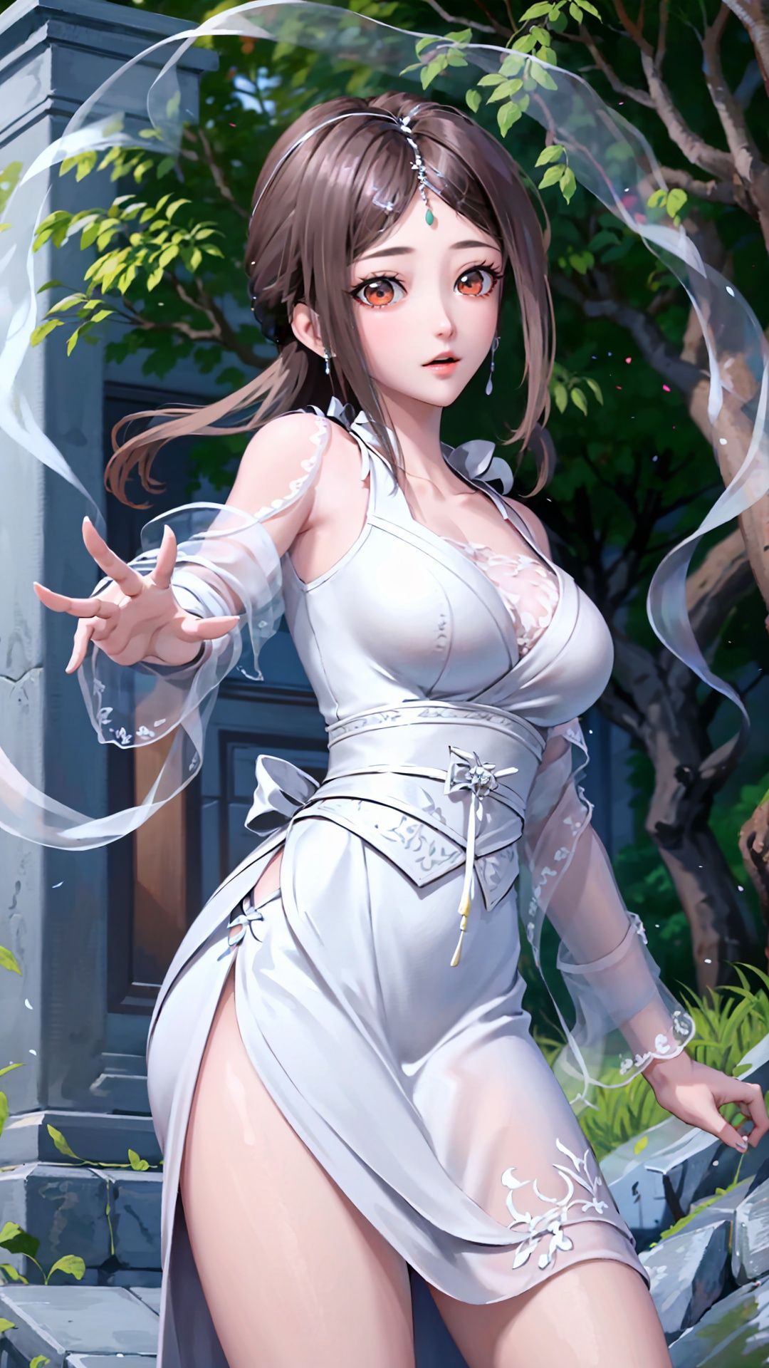 masterpiece,best quality,1girl, brown eyes, long hair, dress ,cowboy shot, dynamic pose, dynamic angle