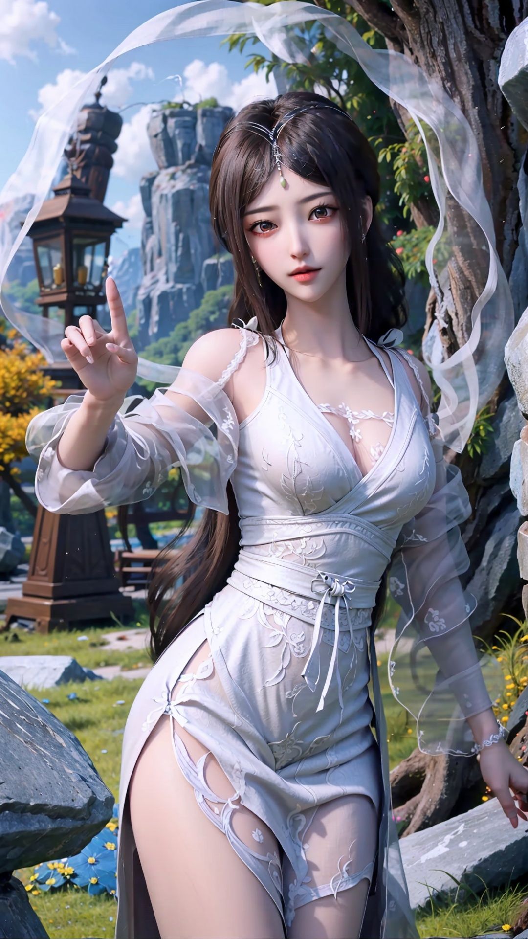 masterpiece,best quality,1girl, brown eyes, long hair, dress ,cowboy shot, dynamic pose, dynamic angle