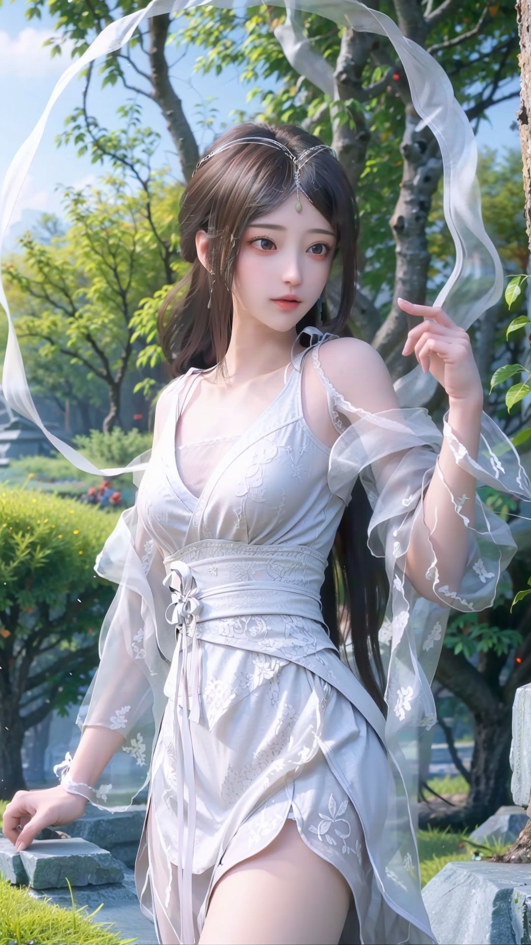 masterpiece,best quality,1girl, brown eyes, long hair, dress ,cowboy shot, dynamic pose, dynamic angle