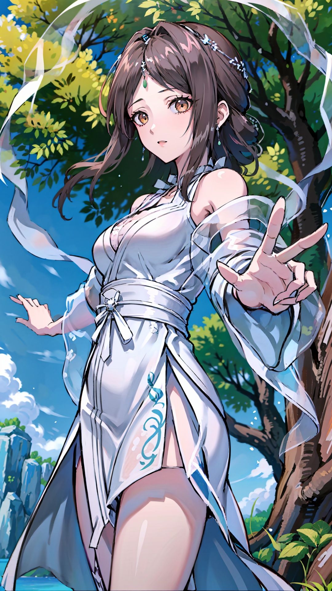 masterpiece,best quality,1girl, brown eyes, long hair, dress ,cowboy shot, dynamic pose, dynamic angle