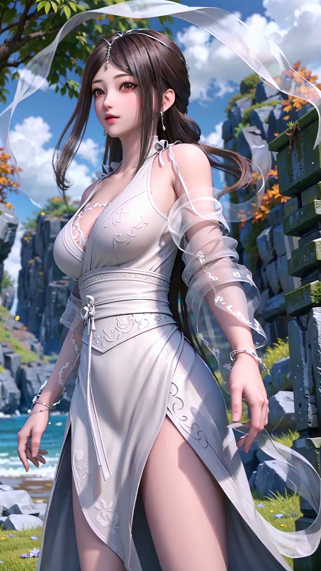 masterpiece,best quality,1girl, brown eyes, long hair, dress ,cowboy shot, dynamic pose, dynamic angle