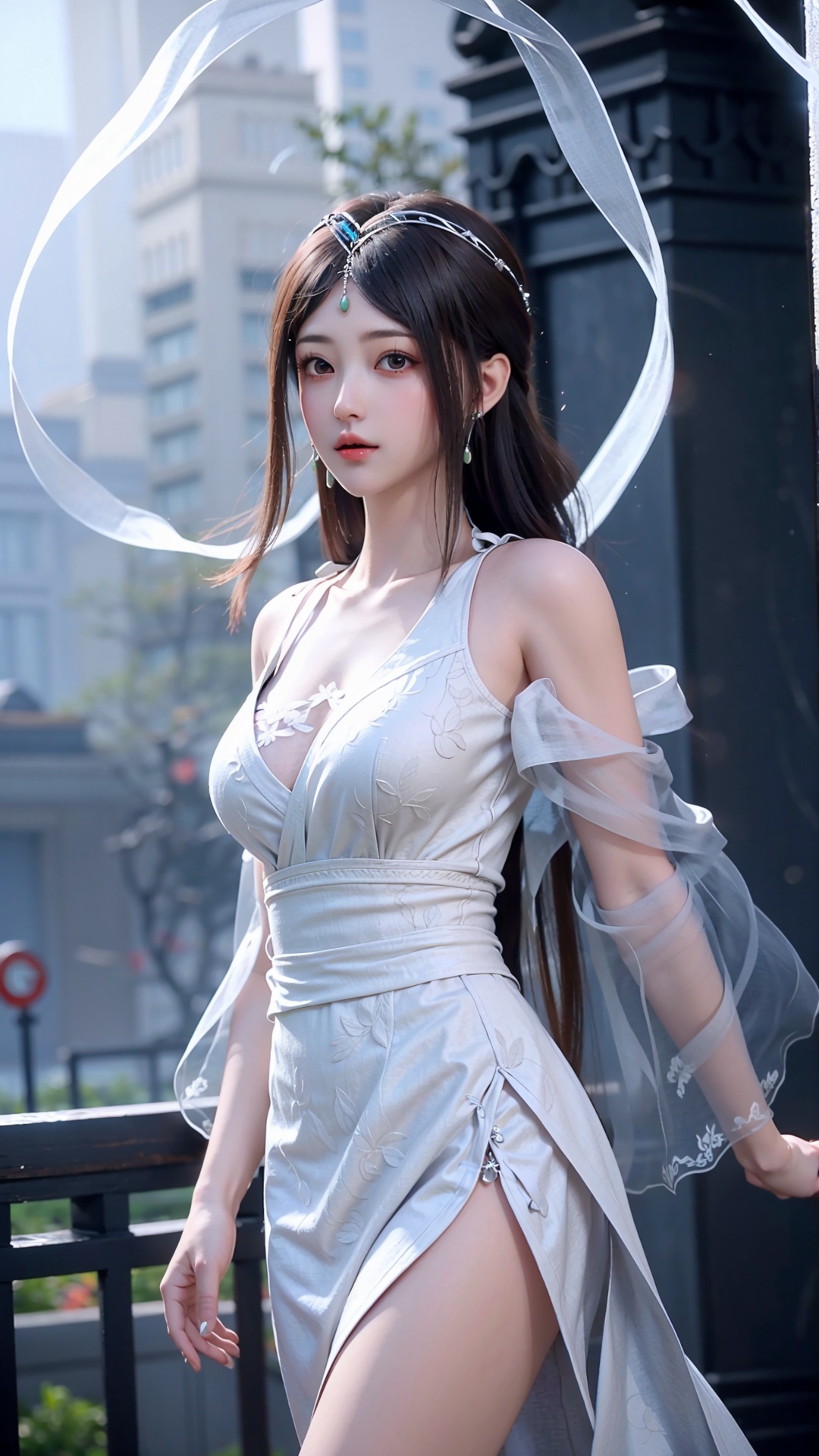  masterpiece,best quality,1girl, brown eyes, long hair, dress ,cowboy shot, dynamic pose, dynamic angle