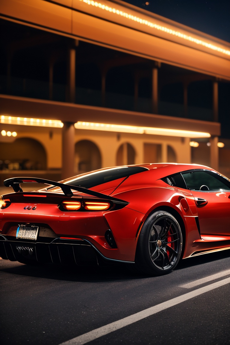 luxury exotic sports car night photography casino driveway 200mm zoom lens f/1.4 (bokeh) (best quality) (intricate details...