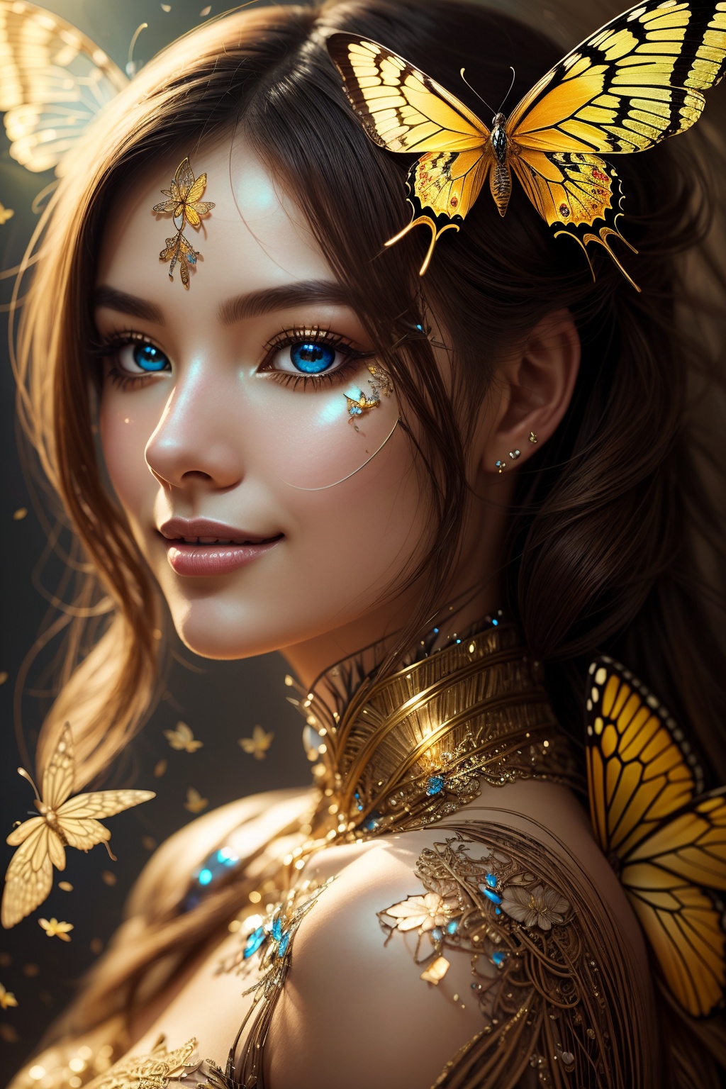 A (highly detailed,  elegant) portrait that seamlessly combines elements of digital photography and surreal painting. The...