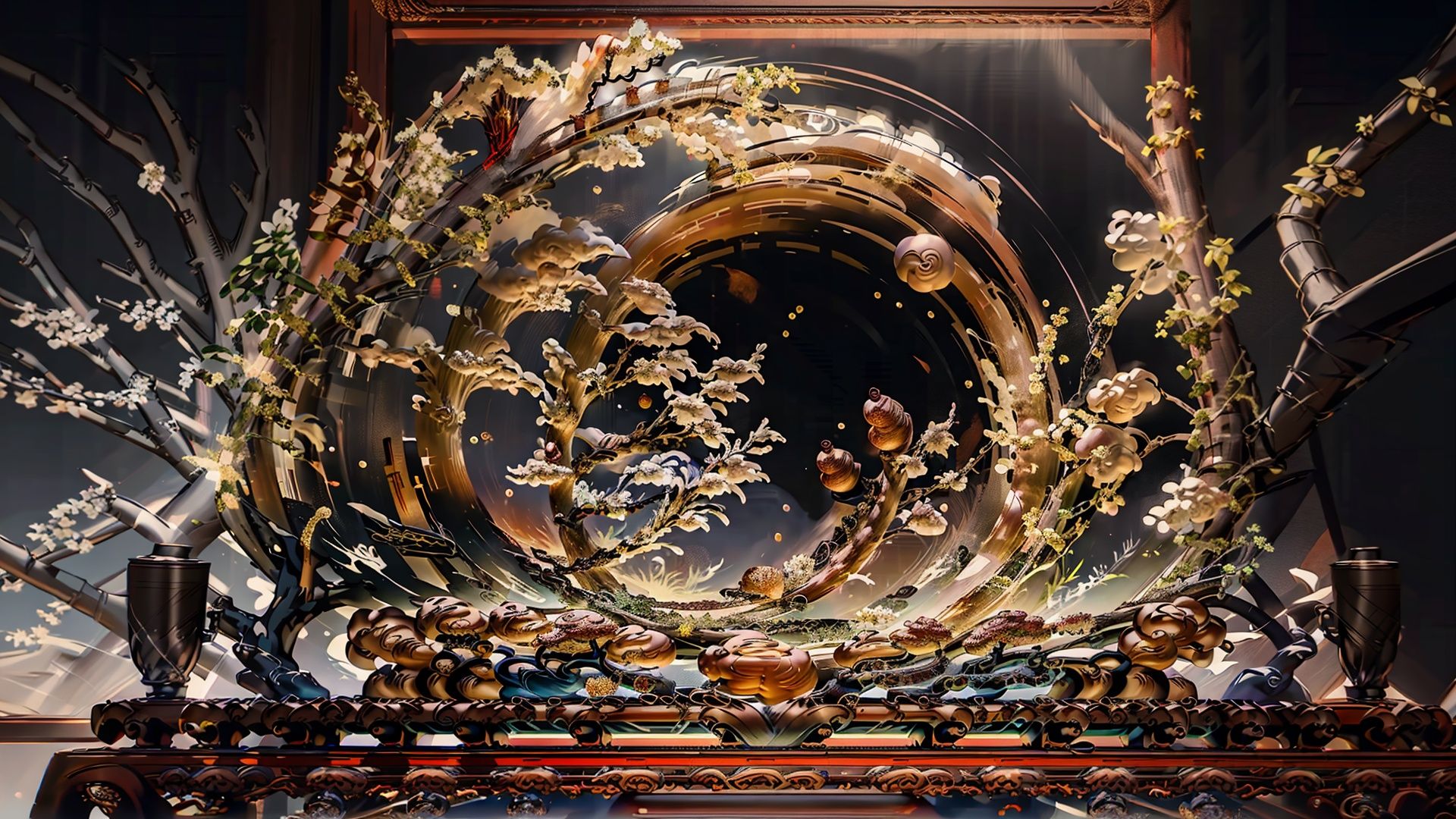 Soft lighting, Buddha lying on his side under a tree, writing calligraphy, shrouded in clouds, exquisite artistic illustrations, complex digital paintings, surrounded by rotating transparent blue scrolls, floating transparent red Chinese characters, full of vitality, rotating, without looking at the camera, clear theme, moonlight, Chinese architecture, ultra wide angle shooting, ultra realistic, ultra fine, OC rendering, high detail, ultra high quality, 16k, best quality,glaze,jadestatue