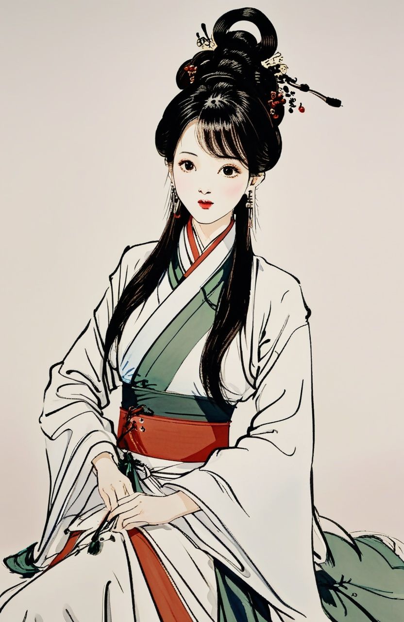 1girl,close up,white background, lineart, zhangdaqian, qibaishi, wuguanzhong,,,<lora:suxie:1>,