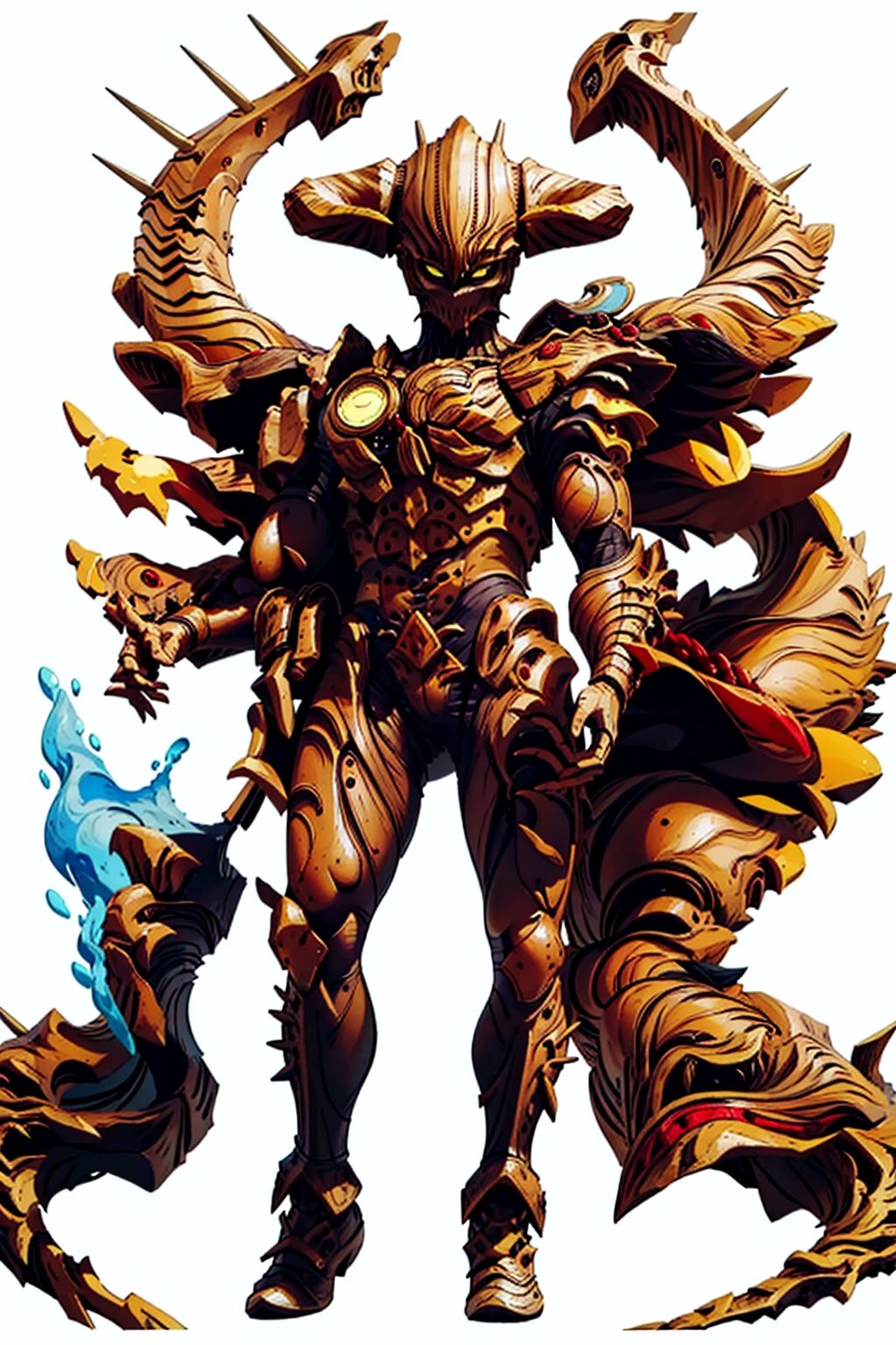 (masterpiece:1.3), (the best quality:1.2), (super fine illustrations:1.2), (Masterpiece), high quality, high detail,((white background:1.2)), looking at viewer, (SOLO:1.4),outline,,simple background,horns,gloves,armor,spikes,weapon,full armor,helmet,mask,cover,gauntlets,shoulder armor,breastplate,monster,solo, armor, helmet