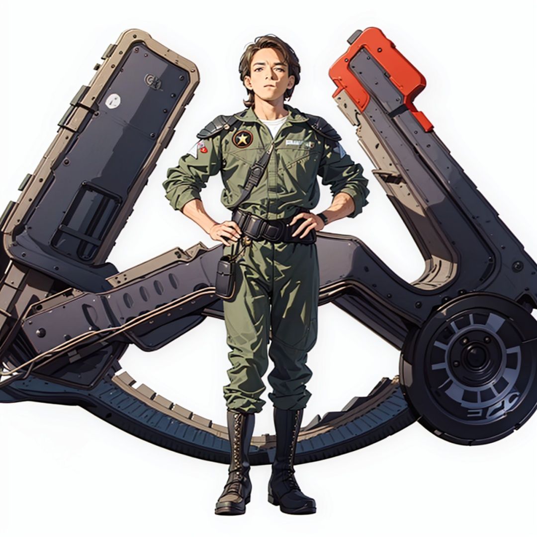 (masterpiece:1.3), (the best quality:1.2), (super fine illustrations:1.2), (Masterpiece), high quality, high detail,((white background:1.2)), looking at viewer, (SOLO:1.4),outline,,simple background,armor, belt,uniform,helmet,logo,jacket,pants,military uniform, emblem,boots