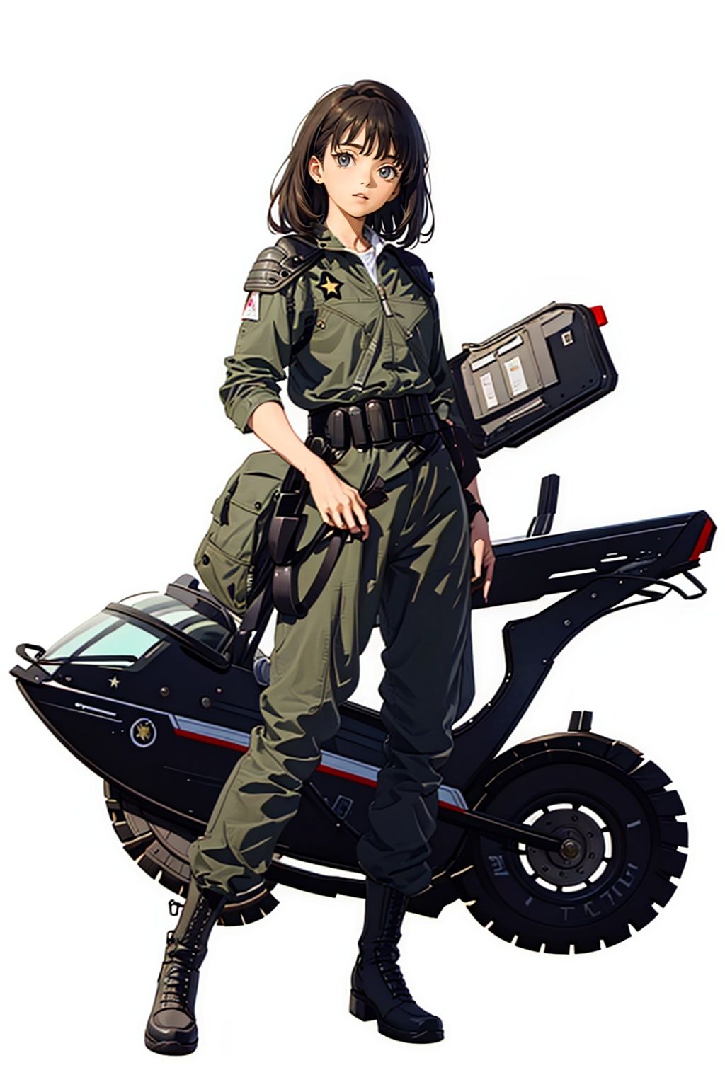 (masterpiece:1.3), (the best quality:1.2), (super fine illustrations:1.2), (Masterpiece), high quality, high detail,((white background:1.2)), looking at viewer, (SOLO:1.4),outline,,simple background,armor, belt,uniform,helmet,logo,jacket,pants,military uniform, emblem,boots