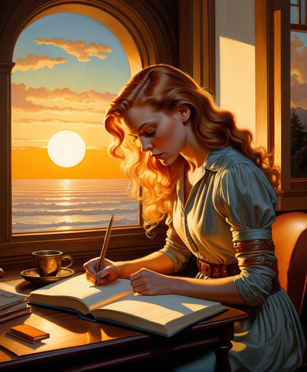 of Picture of someone journaling with the sunrise,  cinematic,  vibrant on Tensor.Art