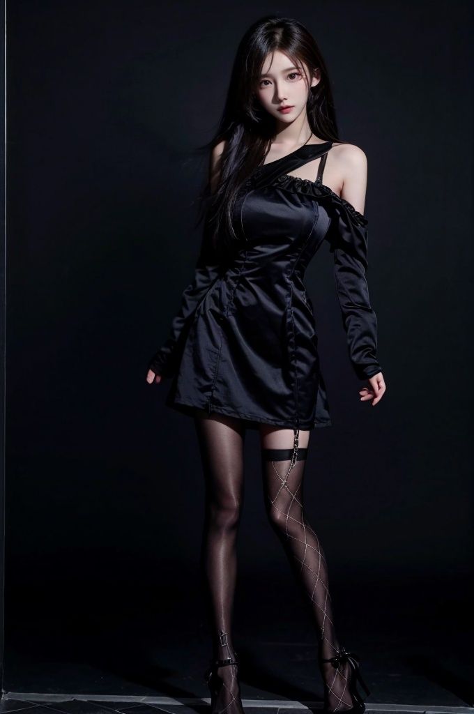full_body,tifa lockhart,, 1girl, solo, dress,  ,argyle legwear