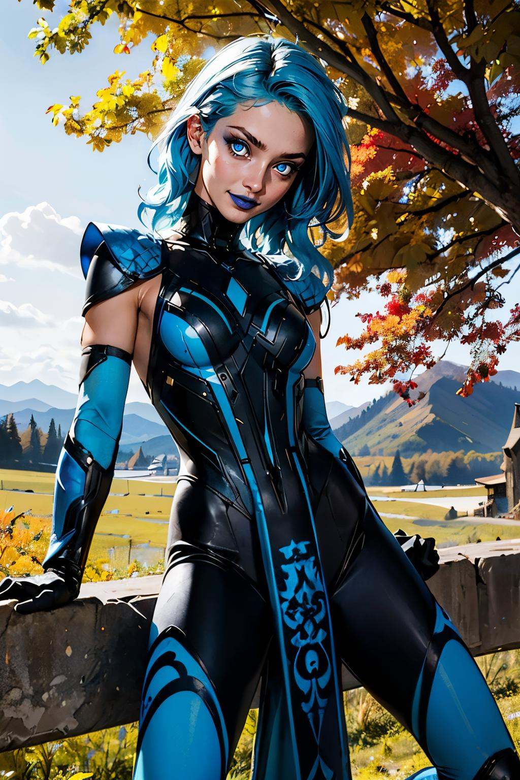 frost,  blue hair,  long wavy hair on Tensor.Art