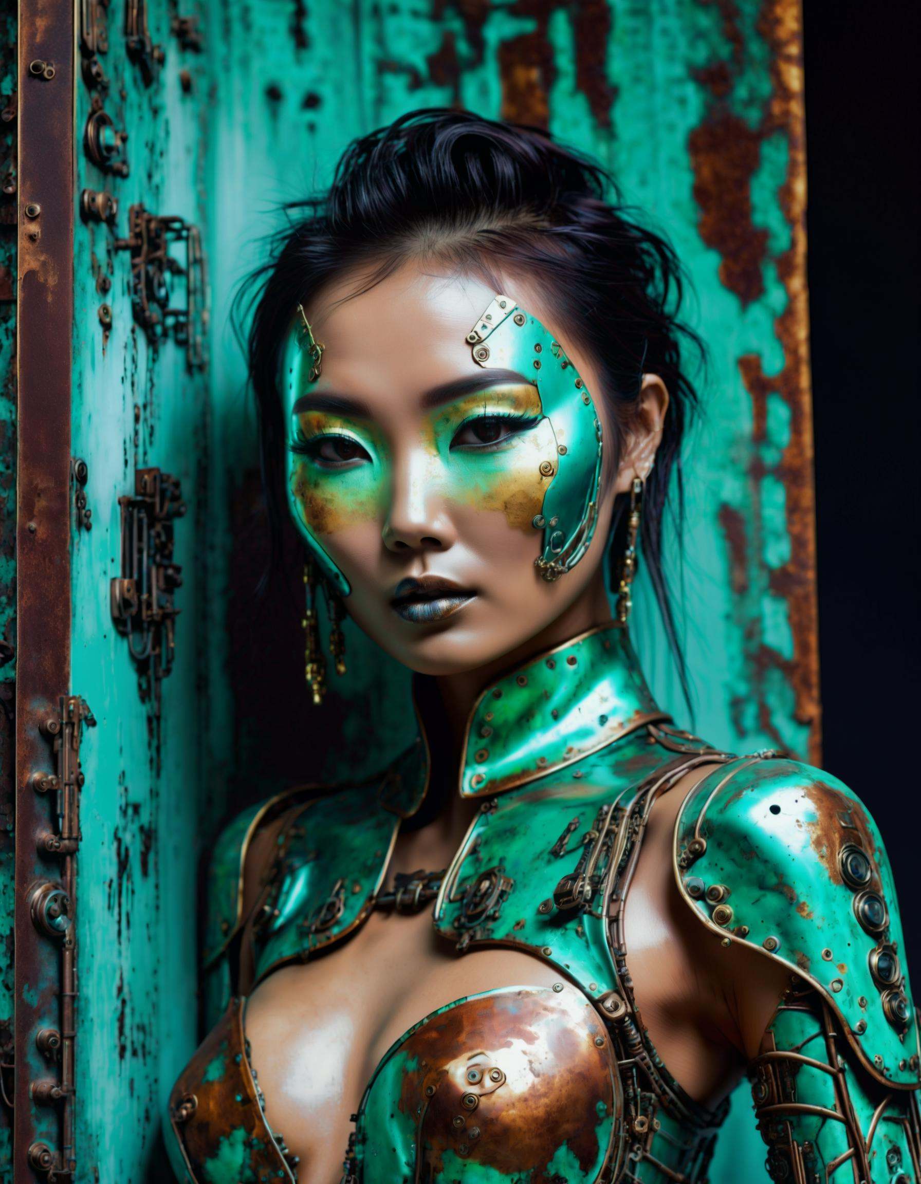 glamorous photo RAW photo,  patina metal skin,  pms style on Tensor.Art