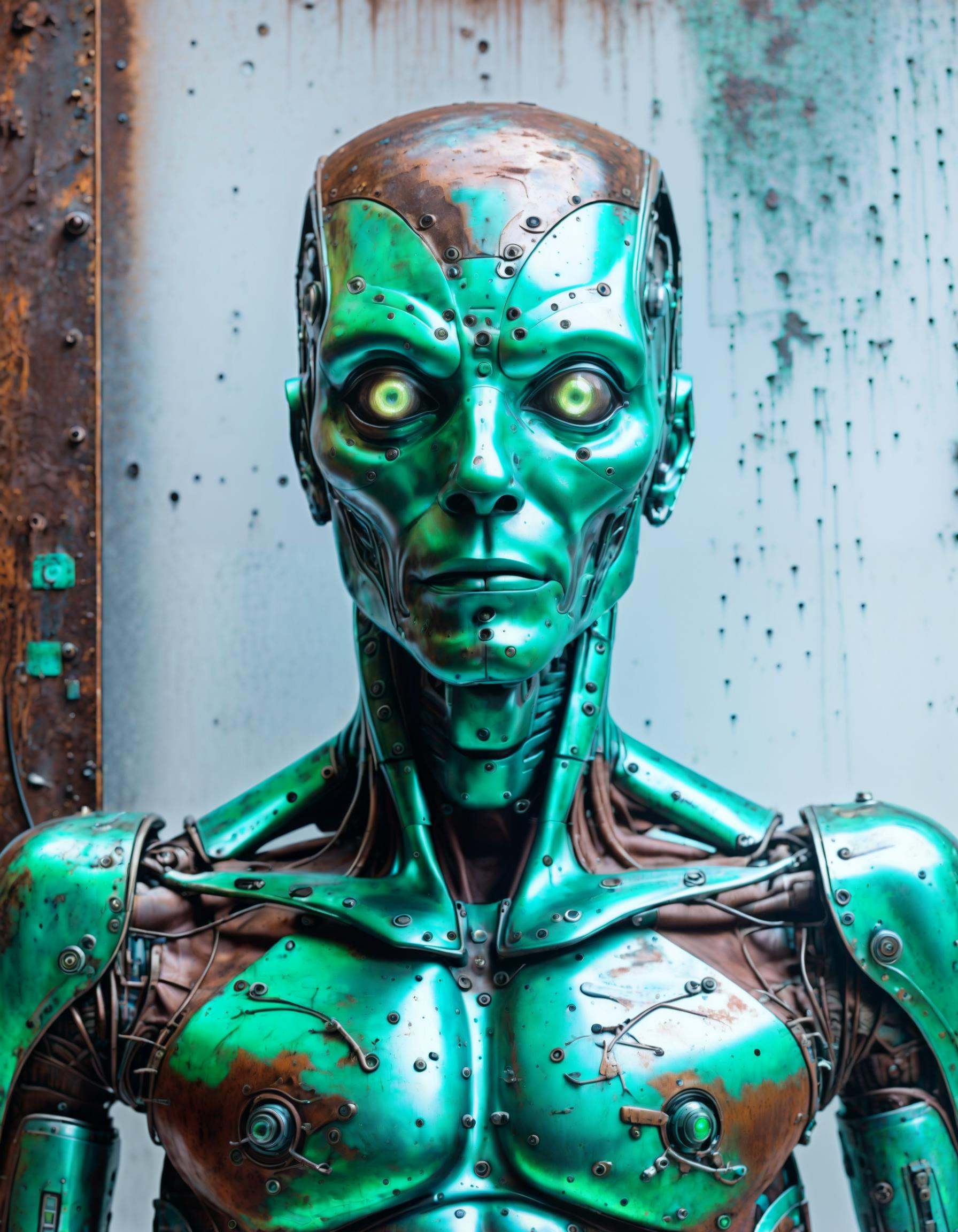alien-themed RAW photo,  patina metal skin,  pms style on Tensor.Art