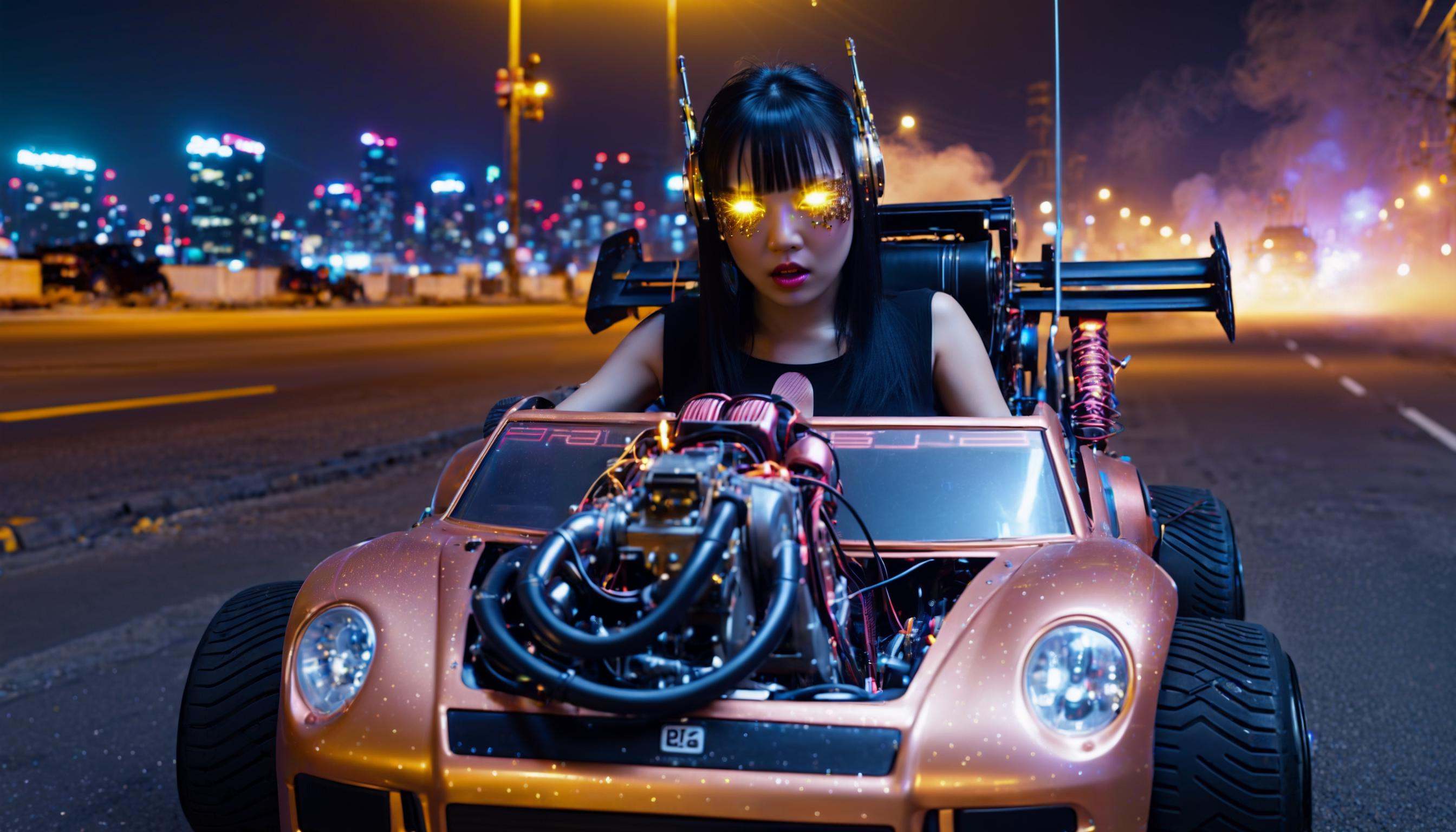 cybernetic robot RAW photo,  a female asian ***** android driving a golden pturbo,  night city on Tensor.Art