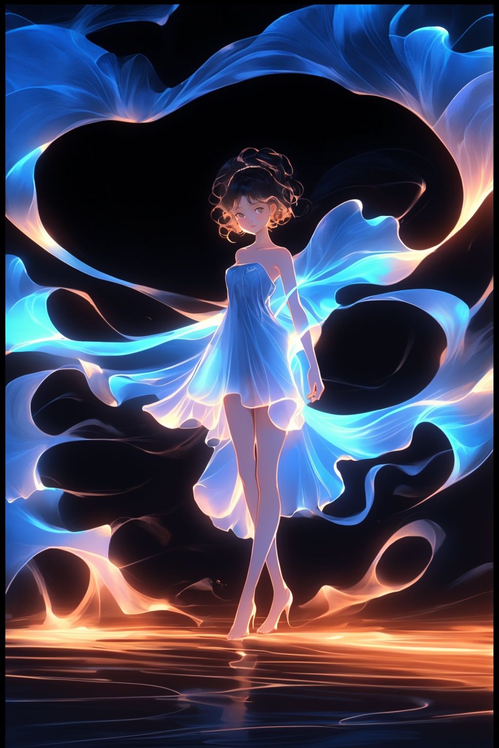 <lora:星空群:0.9>,a girl,dress,bare legs,