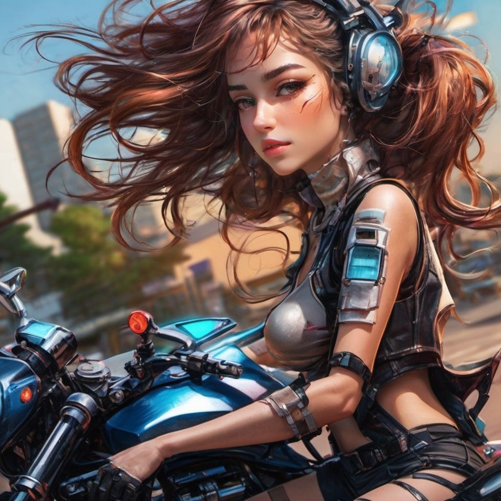 morisv,1girl,Riding a motorcycle,cyberpunk