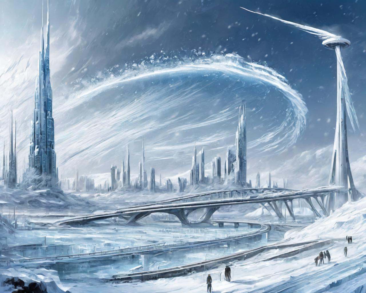 science and technology wind,  science fiction,  snow on Tensor.Art