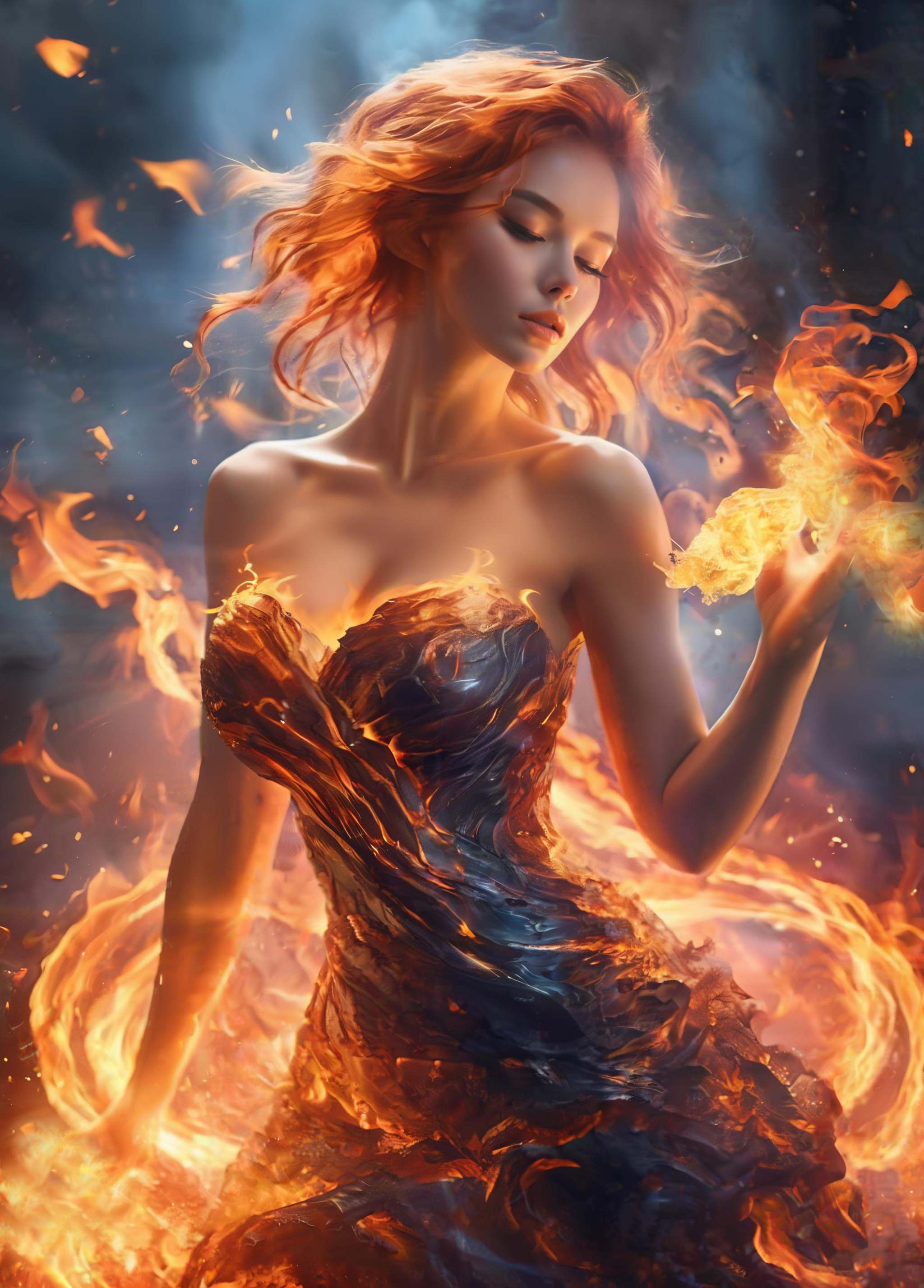 composed of fire elements,  burning,  transparency on Tensor.Art