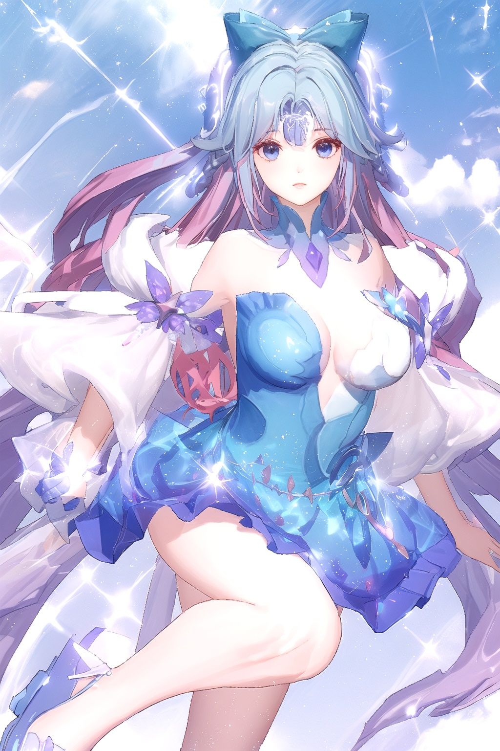 bare ahoge footwear bow hair bow cg_game super detail multicolored hair nude on Tensor.Art