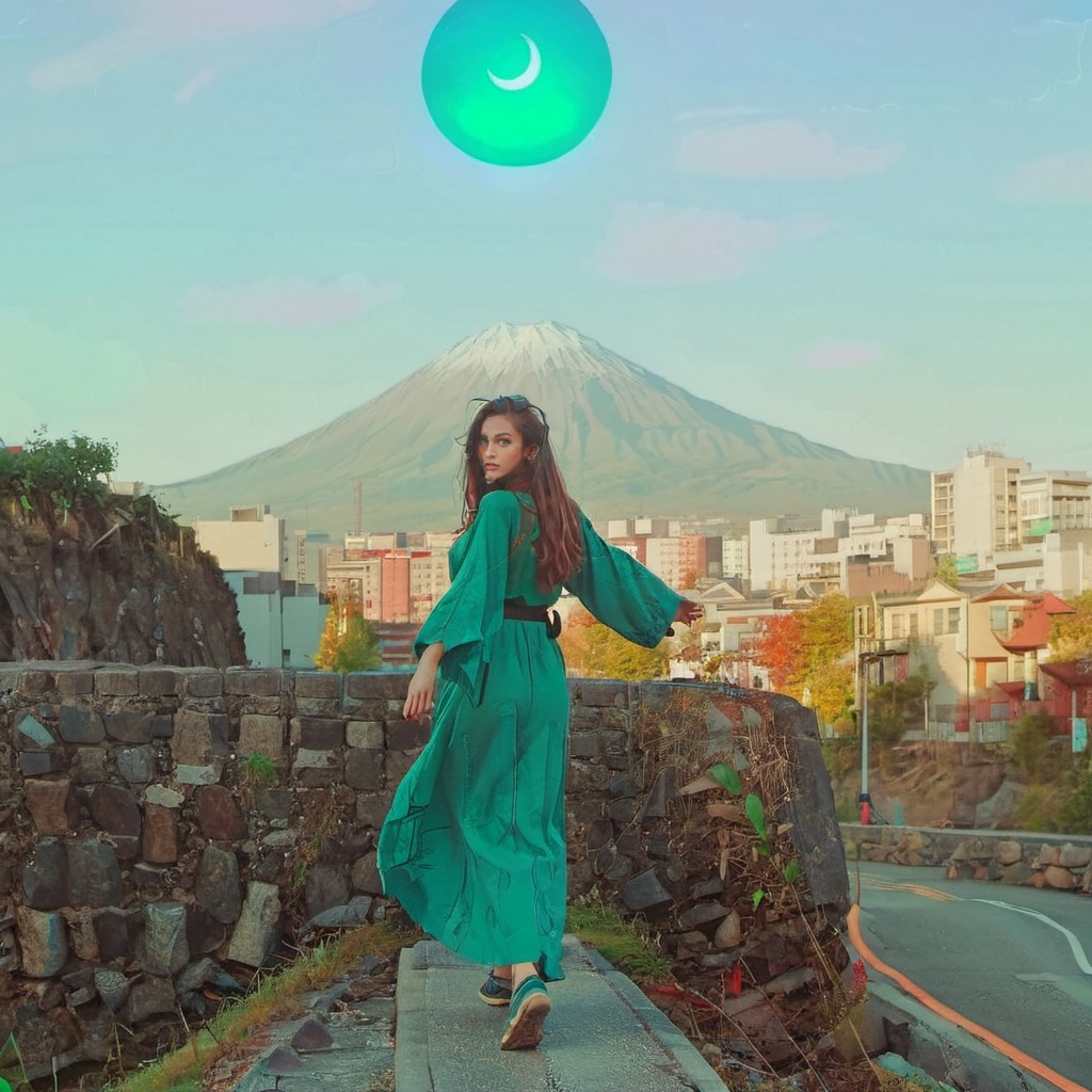 aw0k euphoric style, photograph, (beautiful woman:1.1) , wearing Deserted Indonesian Emerald Azure Hood, Action scene, Revealing Long flowy hairstyle, horizon-centered, Serial Art, film grain, Fuji superia 400, Circular polarizer, (art by Yuumei:0.9) , <lora:katu:1> <lora:vhsart:1>