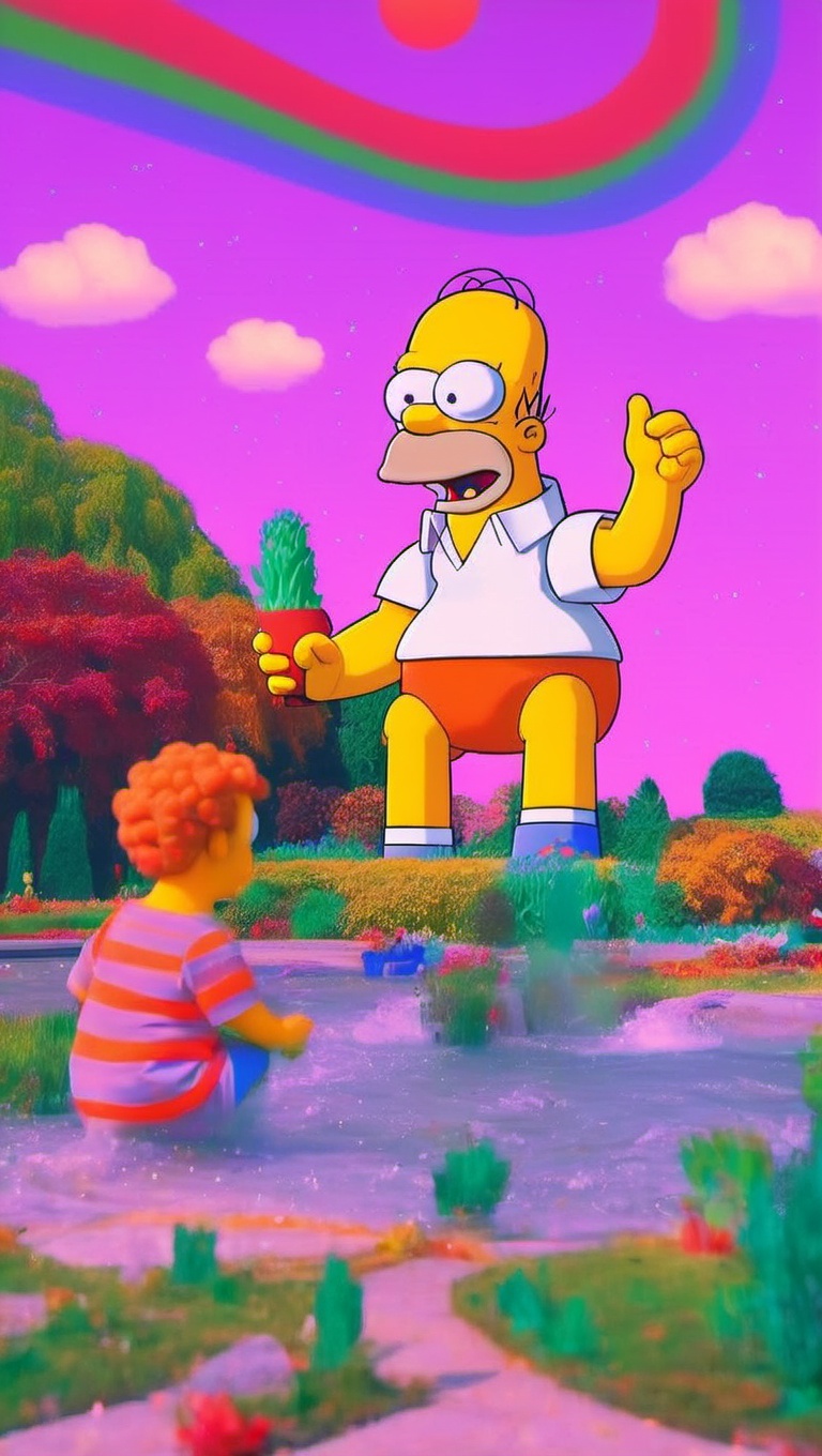 looking over shoulder, (porcelain cybernetic mechanical wires:1.3) , laser eyes, (mechanical vertebra and back, wires and cables:1.5) , mechanical body, art by El Greco, Land Art, establishing shot of a Vintage (a photo of Homer Simpson with blonde Super Saiyan hair:1.3) , Canon, Cruel Hat, Tail, Large Neon Eyes, Snowing, Depressing, intricate details, Accent lighting, Kodak portra 400, 50mm, de dia los muertos, rainbow swirl, cyborg mecha, Futuristic, highly detailed<lora:add-detail-xl:1> <lora:dalle-000007:0.79>  <lora:vhsart:1>