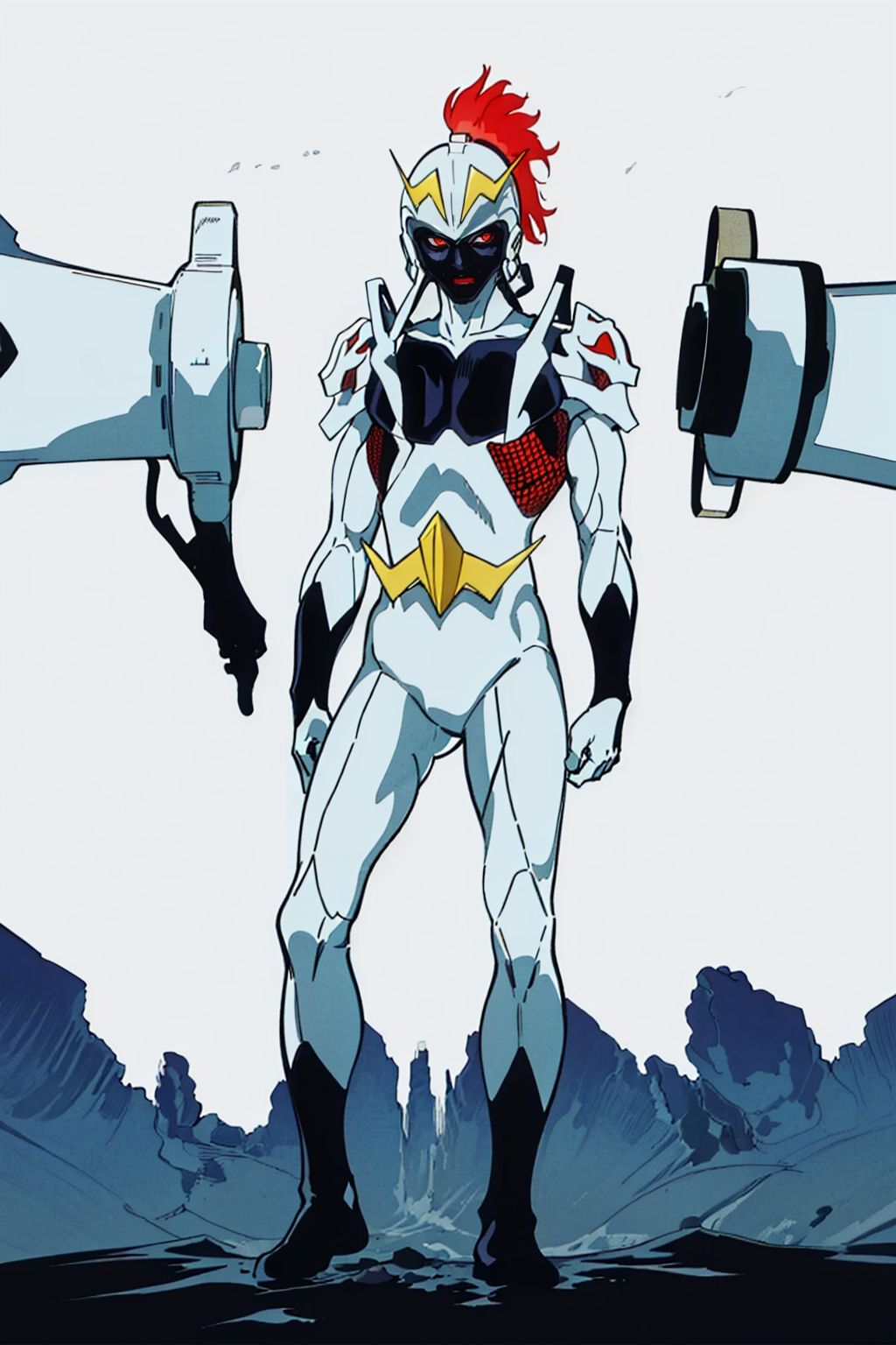 (masterpiece:1.3), (the best quality:1.2), (super fine illustrations:1.2), (Masterpiece), high quality, high detail,((white background:1.2)), looking at viewer, (SOLO:1.4),outline,,simple background,spikes, mecha,gloves,armor,full armor,helmet,mask,cover,gauntlets,shoulder armor,breastplate
