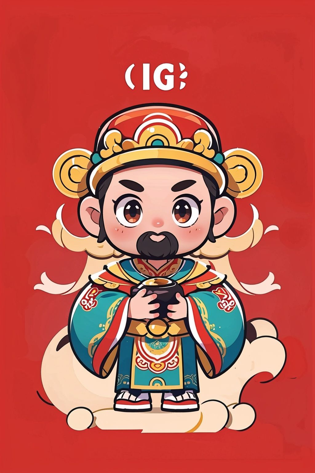 caishen,1boy,simple background,red background,red headwear,gold,, (masterpiece,high quality:2)