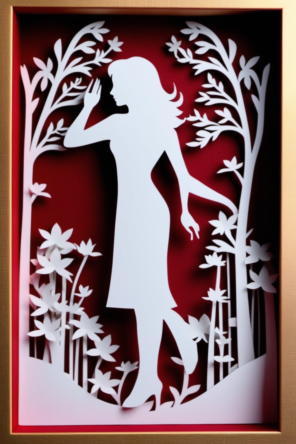 3D papercut shadow box of a woman,  layered,  dimensional on Tensor.Art
