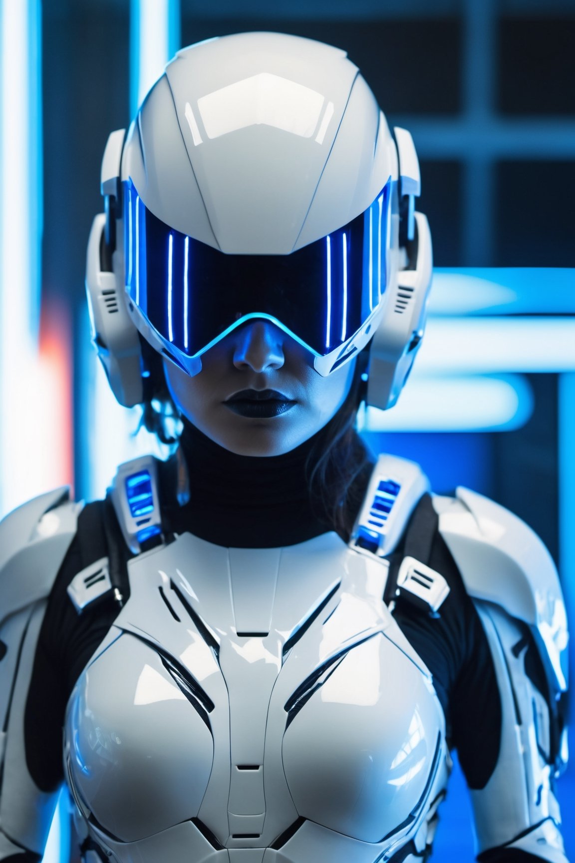 female sci-fi white military cyborg,  detailed helmet,  detailed mask on Tensor.Art