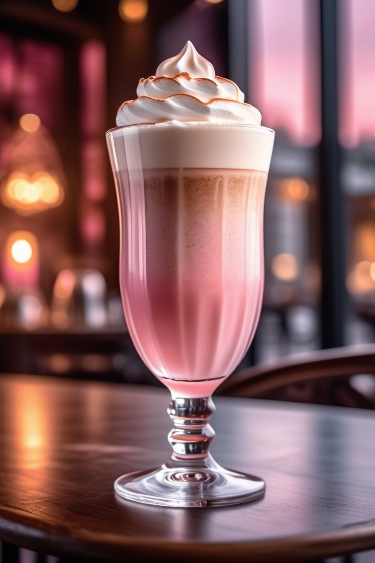 a magical fairy latte,  in a transparent pink-tinted glass,  high quality on Tensor.Art
