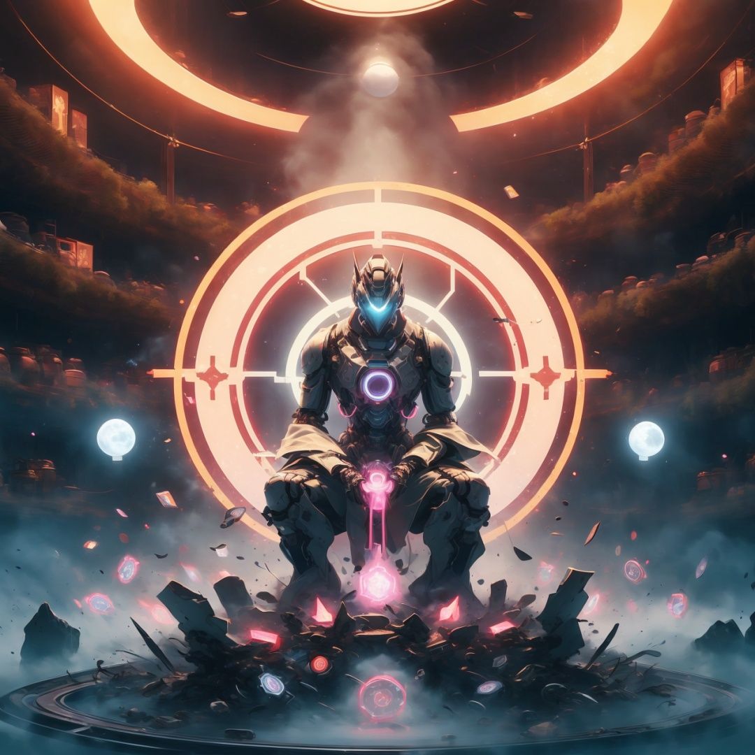 (best quality, masterpiece) , soft lighting, 1 Mech, working in front of a communicator, dozing with eyes closed, windows, (office) , from the side, shrouded in clouds, futuristic style, no camera, moon outside, octane renderings, neon, * * OK and mist, fine art illustrations, complex digital paintings, surreal, ultra-fine, OC renderings, high detail, ultra-high quality, 16k, Dauphin symbols