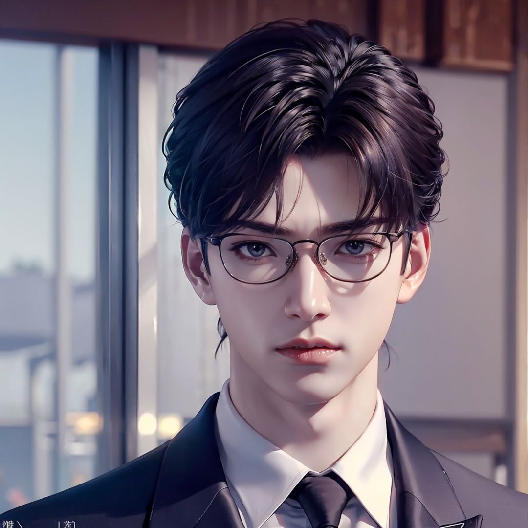 4K,Best quality, jingxuan, 1boy, Male focus, Rimless glasses, handsome, suits, open clothes, sweat, summer, heat