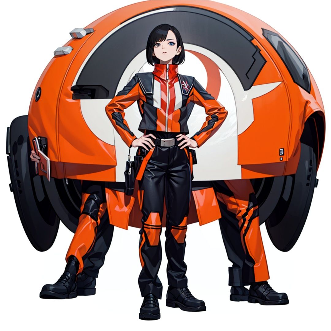 (masterpiece:1.3), (the best quality:1.2), (super fine illustrations:1.2), (Masterpiece), high quality, high detail,((white background:1.2)), looking at viewer, (SOLO:1.4),outline,,simple background,logo,uniform,military uniform,emblem,black pants,black footwear,pants,belt,zipper,jacket