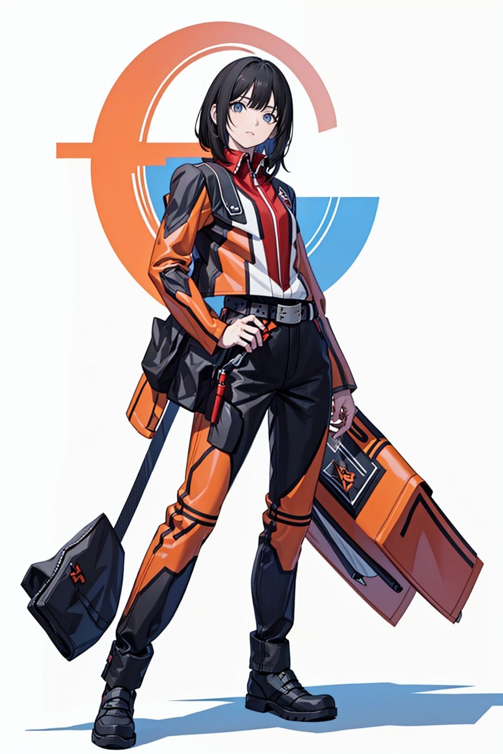 (masterpiece:1.3), (the best quality:1.2), (super fine illustrations:1.2), (Masterpiece), high quality, high detail,((white background:1.2)), looking at viewer, (SOLO:1.4),outline,,simple background,logo,uniform,military uniform,emblem,black pants,black footwear,pants,belt,zipper,jacket