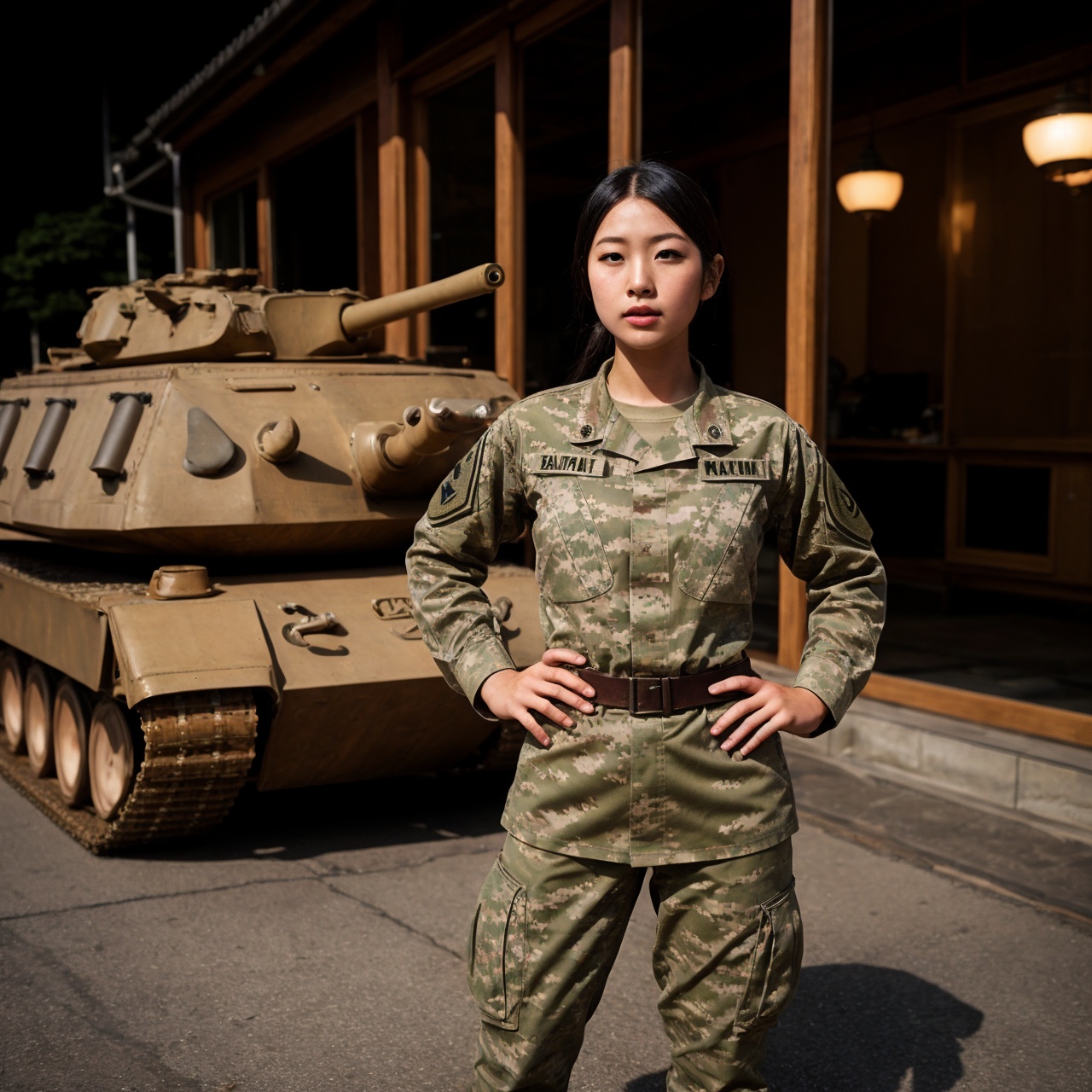 Military uniform light brown a girl japanese **** armored commander nazi on Tensor.Art